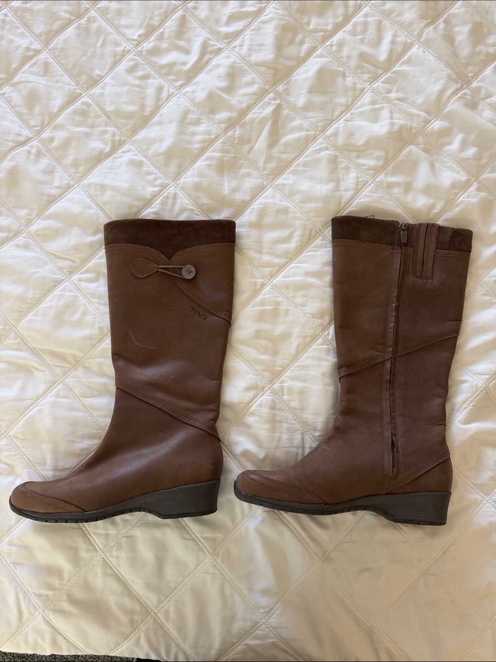 Teva Brown Leather Mid-Calf Wedge Boots